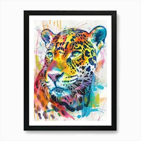 Jaguar Colourful Watercolour 1 Art Print