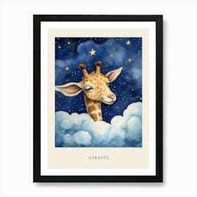 Baby Giraffe Sleeping In The Clouds Nursery Poster Art Print