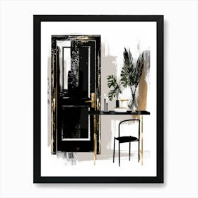 Black And Gold Door Art Print