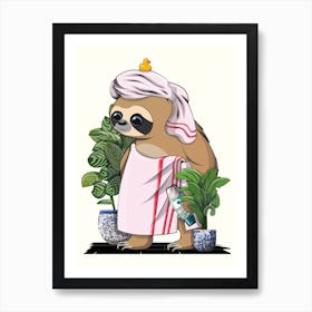 Sloth In Bath Towel in the Bathroom Art Print