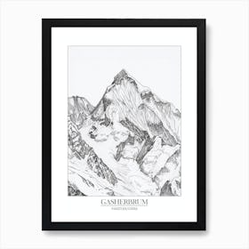 Gasherbrum Pakistan China Line Drawing 8 Poster 3 Art Print