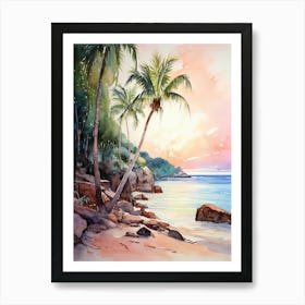 Watercolor Painting Of Anse Cocos, La Digue Seychelles 4 Art Print