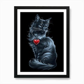 Black Cat With Heart Art Print