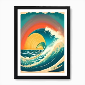 Surfer At Rainbow Sunset Waves Art Print