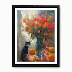 Gladioli With A Cat 4 Art Print