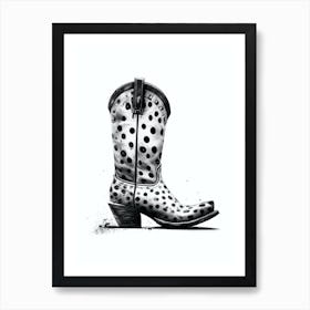 Black And White Cowgirl Boots Illustration 2 Art Print