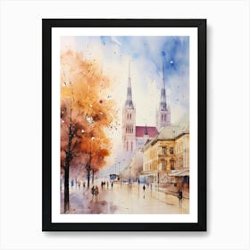 Zagreb Croatia In Autumn Fall, Watercolour 4 Art Print