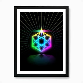 Neon Geometric Glyph in Candy Blue and Pink with Rainbow Sparkle on Black n.0412 Art Print