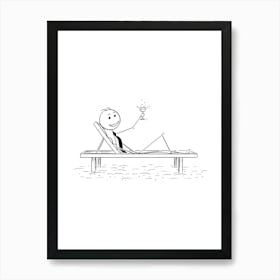 Stick Figure Man Relaxing On Lounge Chair Art Print