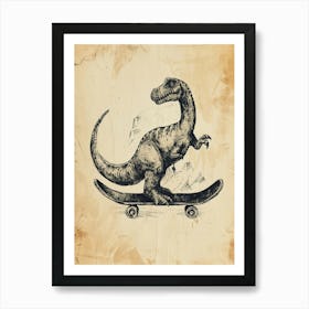 Vintage Edmontosaurus Dinosaur On A Skateboard 1 Art Print