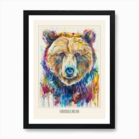 Grizzly Bear Colourful Watercolour 2 Poster Art Print