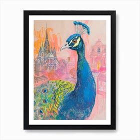 Peacock Sketch With A Palace In The Background 1 Art Print