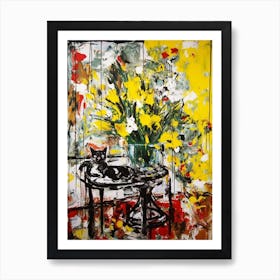 Daffodils With A Cat 4 Abstract Expressionism  Art Print