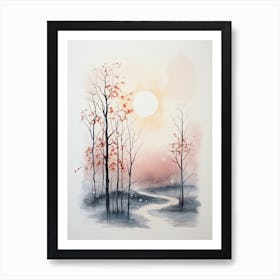 Watercolour Of A The Woods With A Moon 0 Art Print
