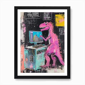 Abstract Dinosaur On The Computer Paint Splash Pink 2 Art Print