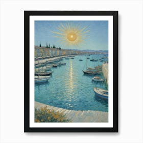 Sun Setting Over The Harbor Art Print