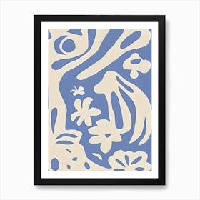 Blue And White Abstract Floral Art Print