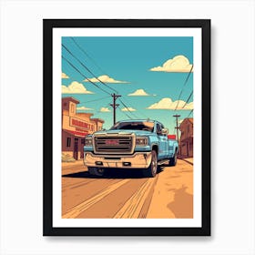 A Gmc Sierra Car In Route 66 Flat Illustration 3 Art Print