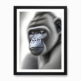 Baby Gorilla Gorillas Greyscale Sketch 1 Art Print