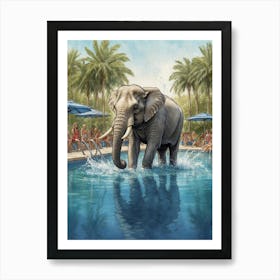 Elephant At The Pool Art Print