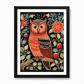 Vintage Bird Linocut Owl 4 Art Print