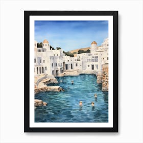 Swimming In Naxos Greece 3 Watercolour Art Print