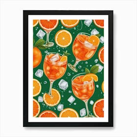 Aperol Spritz Pattern Cocktail Oranges Kitchen Art Art Print (10) Art Print