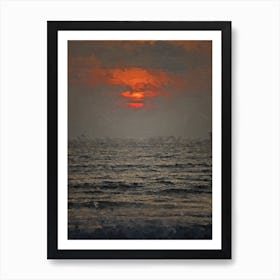 Orange Sunset In The Sea Oil Painting Landscape Art Print
