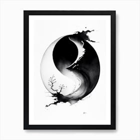 Black And White Yin and Yang Japanese Ink Art Print