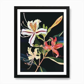 Neon Flowers On Black Honeysuckle 2 Art Print