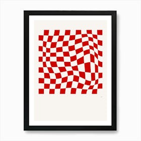 Wavy Checkered Pattern Poster Red Art Print