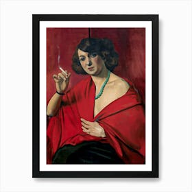 Félix VALLOTTON - Femme drapée de rouge tenant une cigarette Painting 1922 Oil on Canvas "Woman Draped in Red With a Cigarette" Vintage Art of Lady Smoking HD Remastered Art Print