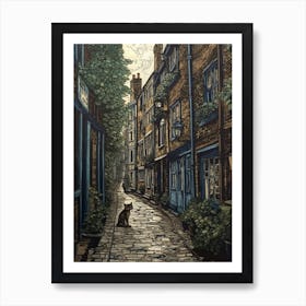 Painting Of London With A Cat In The Style Of William Morris 3 Art Print