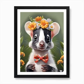 Baby Skunk Flower Crown Bowties Woodland Animal Nursery Decor (32) Art Print