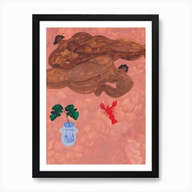 Girls And Lobster Art Print
