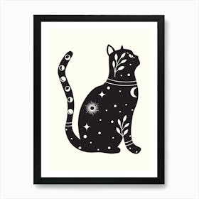 Cat With Moon And Stars Hand Drawing Aesthetic Illustration Art Print