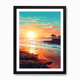 Long Reef Beach Australia At Sunset, Vibrant Painting 2 Art Print