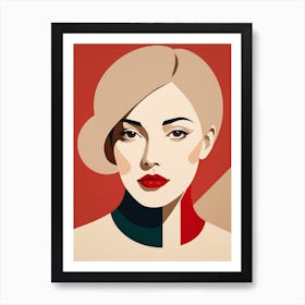 Portrait Of A Woman Abstract red and beige Art 1 Art Print