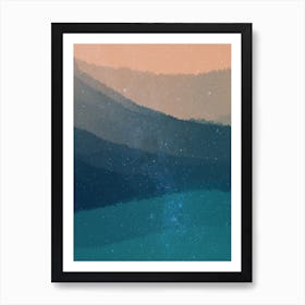 Minimal art abstract watercolor painting of blue hills in the afternoon Art Print