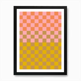 Cute Retro Aesthetic Checkered Geometric Checkerboard in Pink Orange and Yellow Art Print
