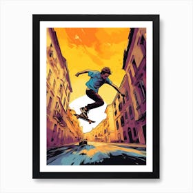 Skateboarding In Lyon, France Drawing 1 Art Print