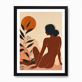 Nude Woman In The Sun, Boho, Minimalism Art Print