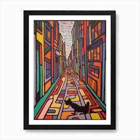 Painting Of London With A Cat In The Style Of Minimalism, Pop Art Lines 1 Art Print
