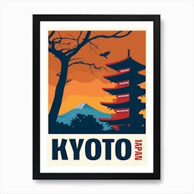 Kyoto Travel Poster Japan Mount Fuji Temple Art Print