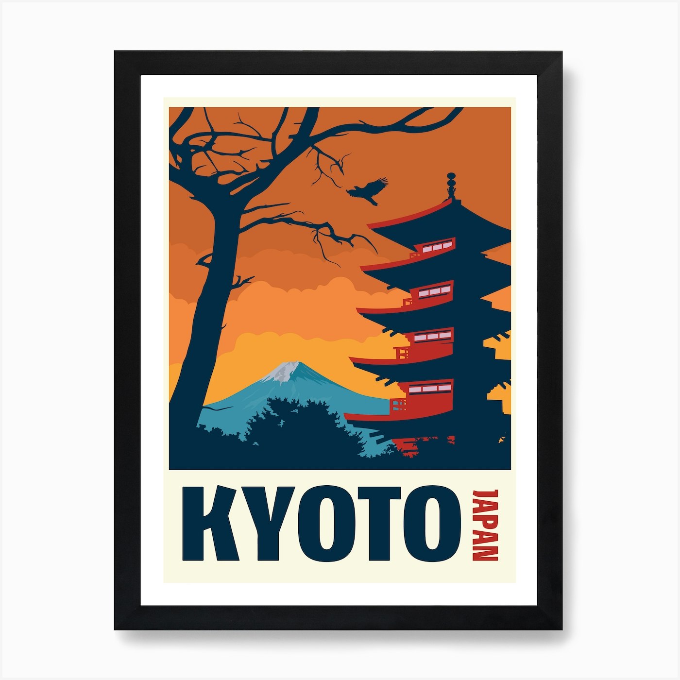 Kyoto Travel Poster Japan Mount Fuji Temple Art Print by