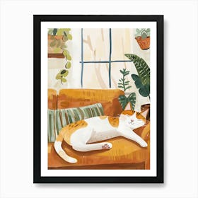 Cat Sleeping On The Couch Art Print