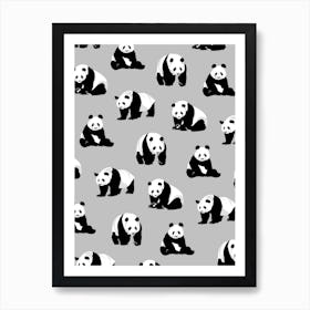 Panda Bears Pattern Grey Art Print