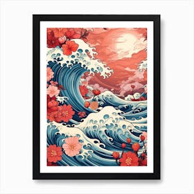 Great Wave With Lotus Flower Drawing In The Style Of Ukiyo E 1 Art Print
