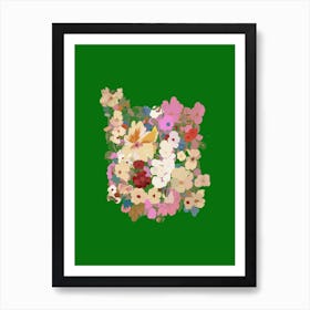 Flowers On A Green Background "Floral Symphony " Art Print