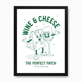 'Wine And Cheese' retro kitchen print Art Print
